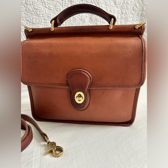 Coach Willis British Tan Leather Turnlock Flap Satchel Crossbody Bag 9927 - VTG - Picture 2 of 13